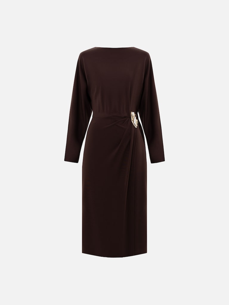 Jersey midi dress with waist decor