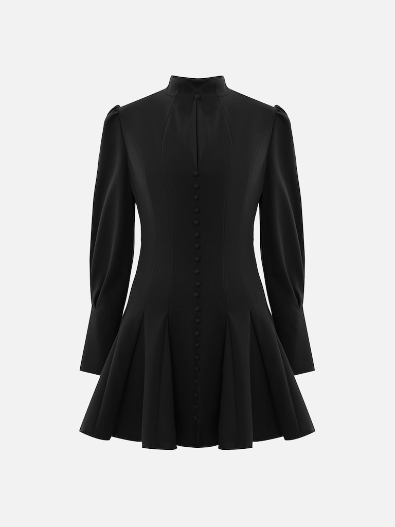 Dopasowana sukienka mini z wyprofilowanym dekoltem i małymi guzikami