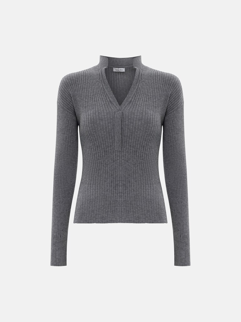 Rib-knit jumper with a stand-up collar