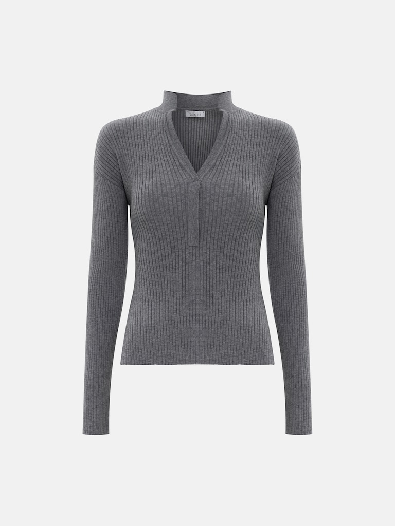 Rib-knit jumper with a stand-up collar