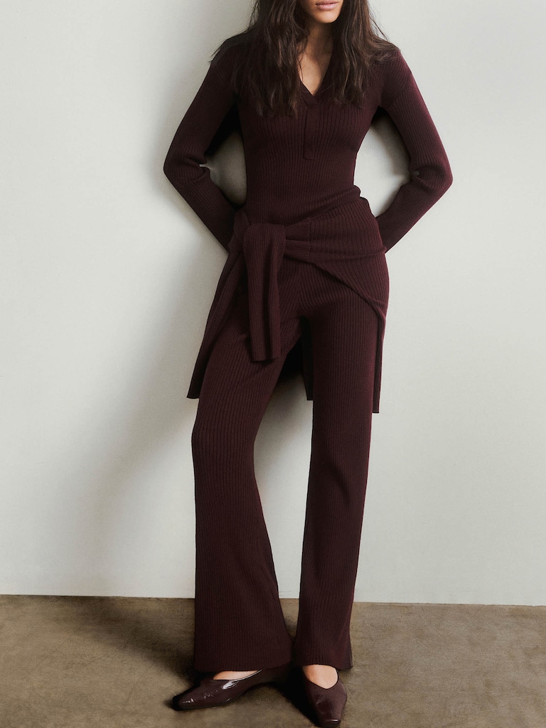 Flared rib-knit trousers