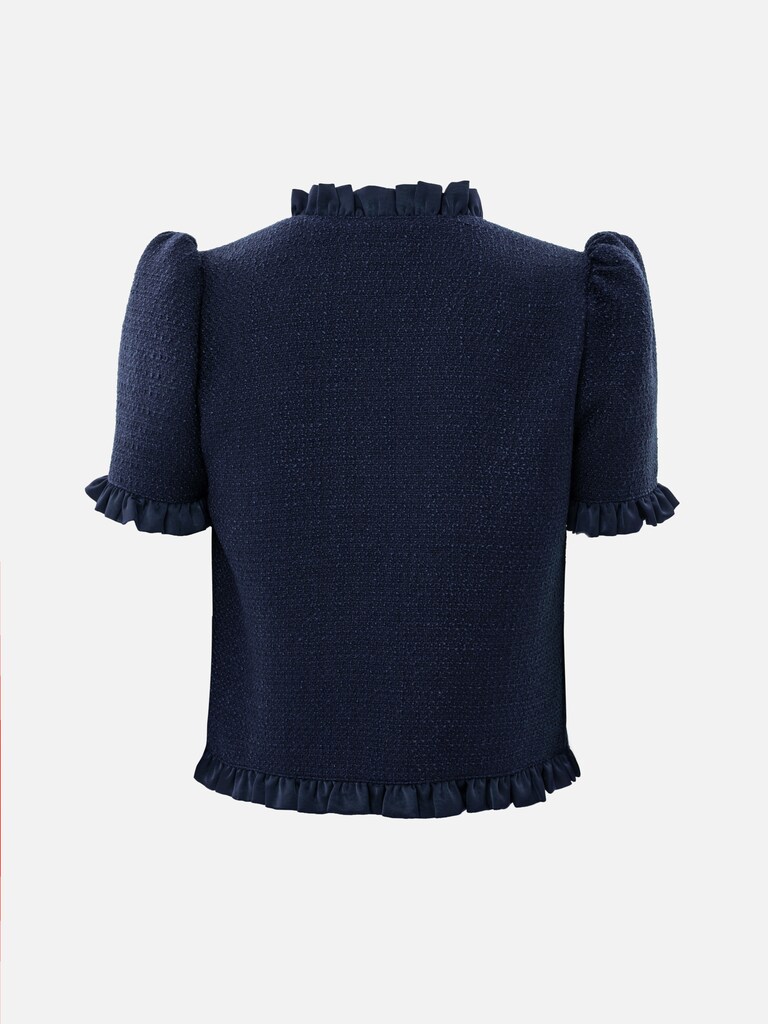 Straight-cut tweed blouse with ruffles