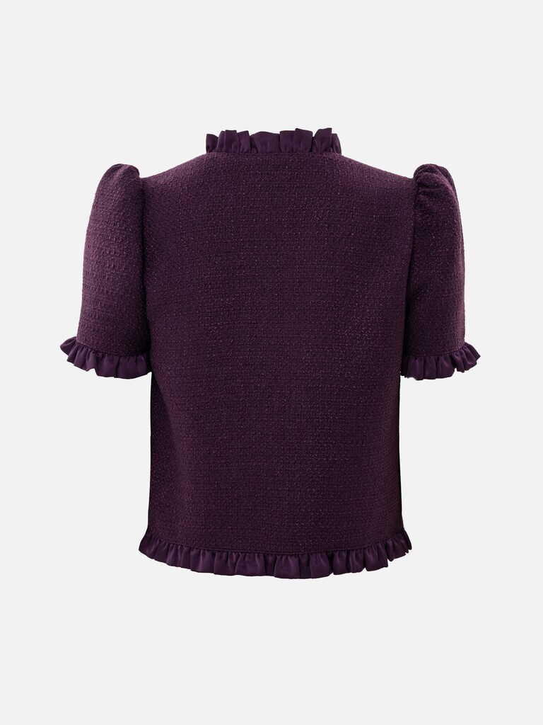 Straight-cut tweed blouse with ruffles