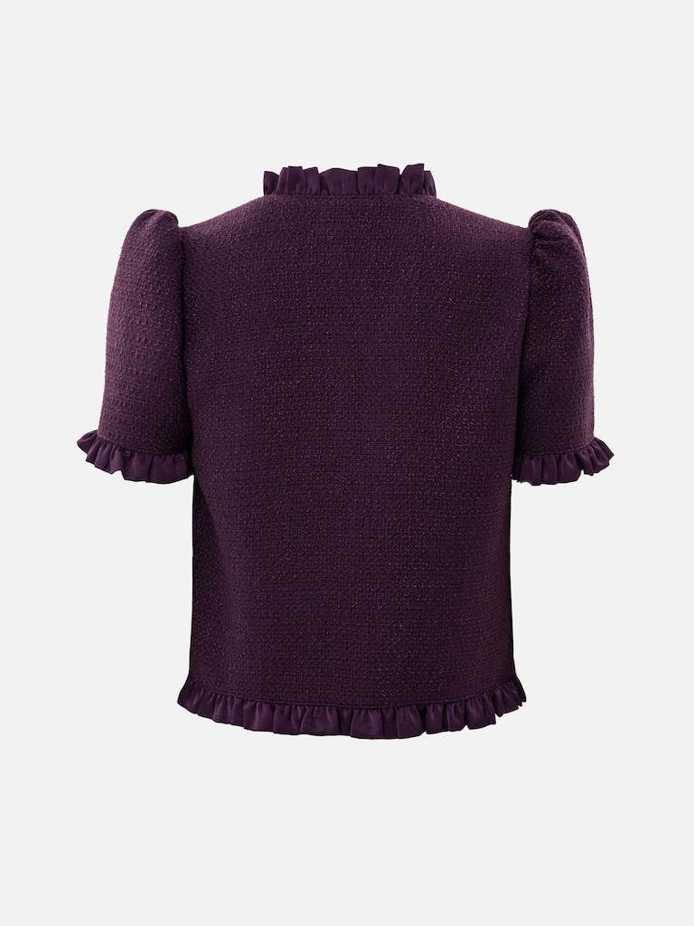 Straight-cut tweed blouse with ruffles