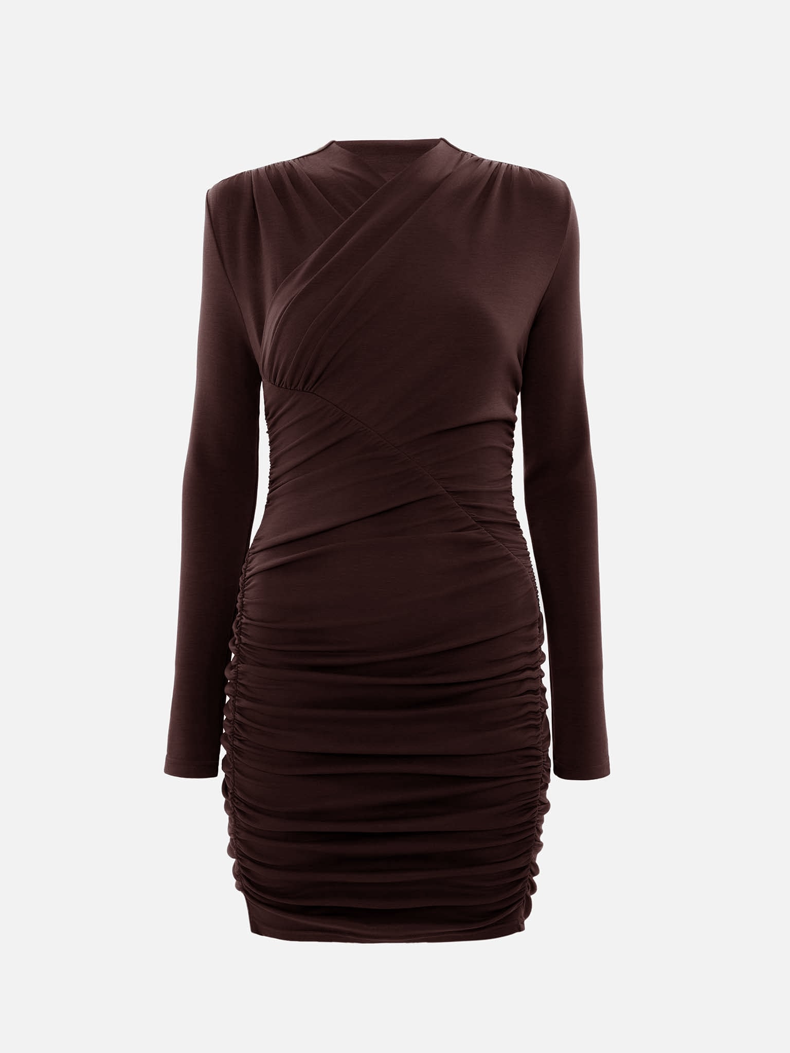 Jersey mini dress with asymmetrical gathering at the front