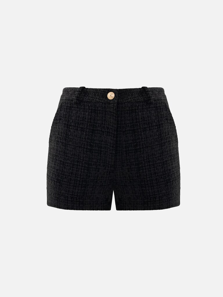 Tweed mini shorts with golden fittings