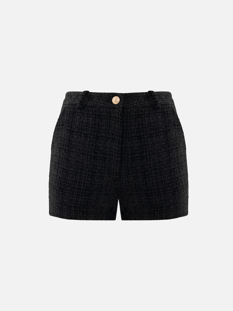 Tweed mini shorts with golden fittings