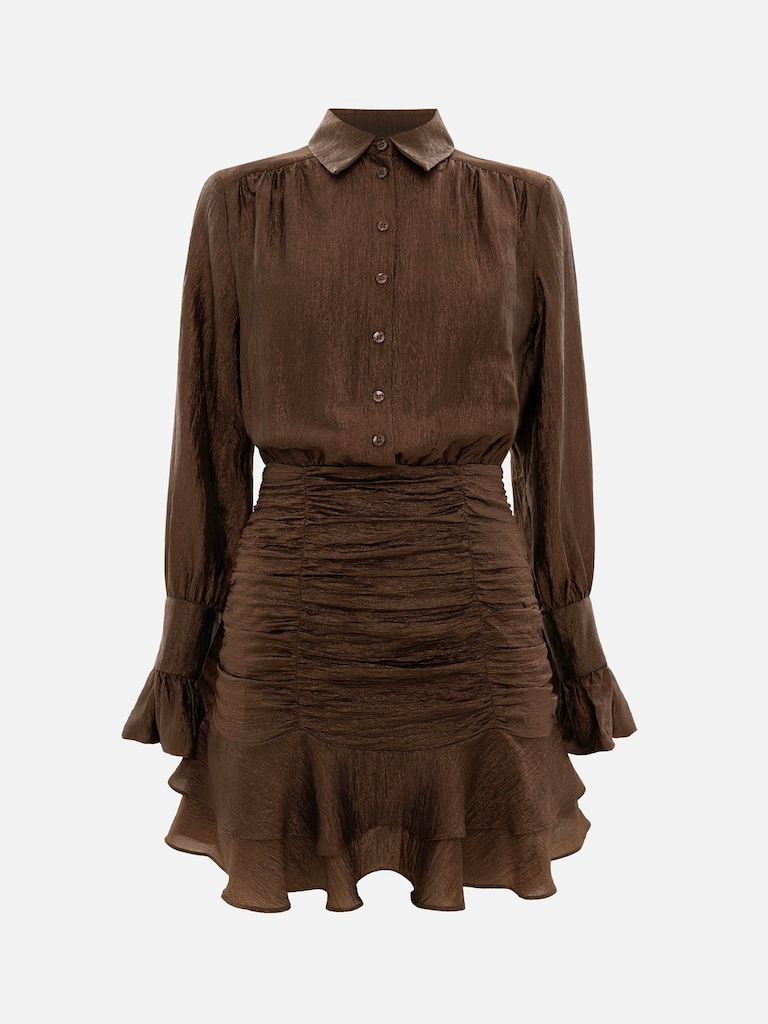 Mini dress with gathered skirt and small matching buttons