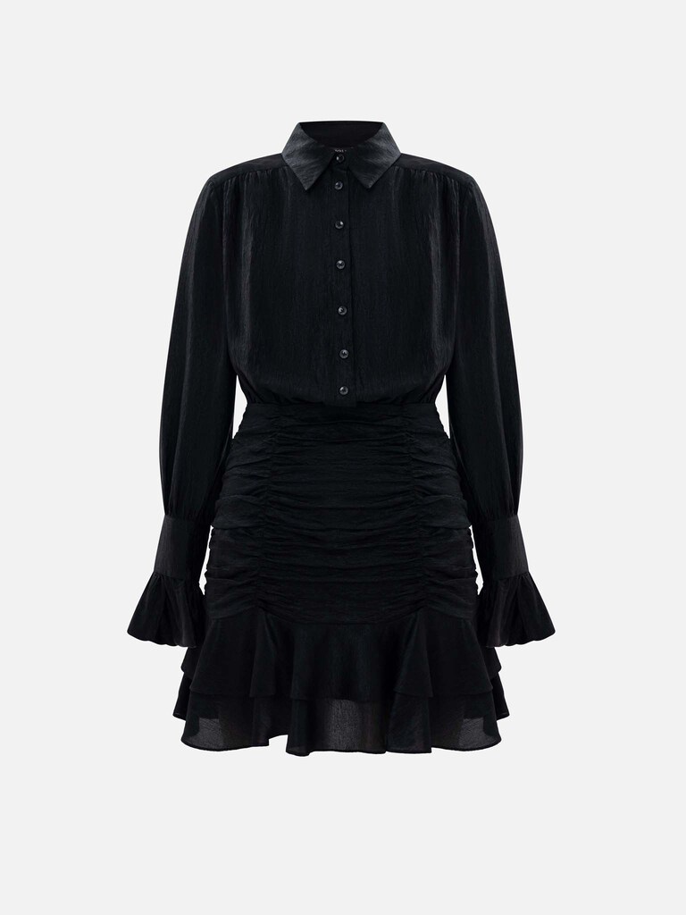 Mini dress with gathered skirt and small matching buttons