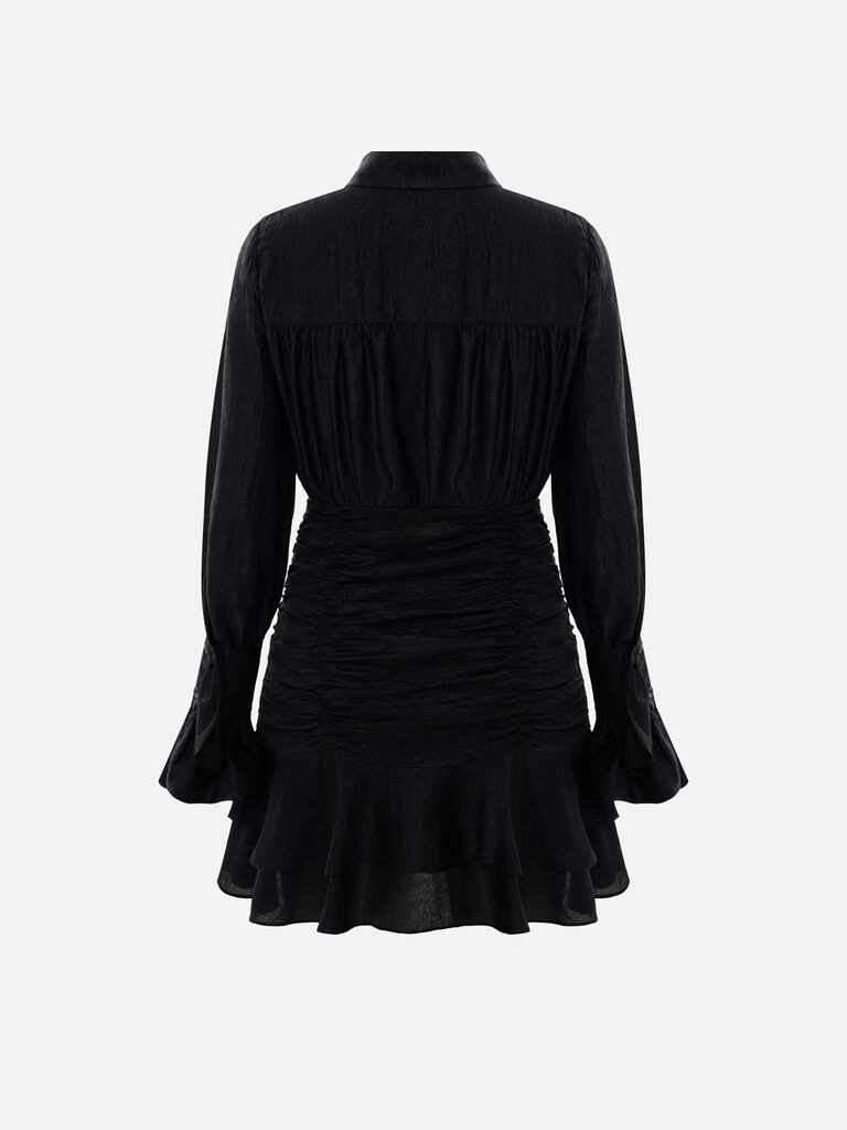 Mini dress with gathered skirt and small matching buttons