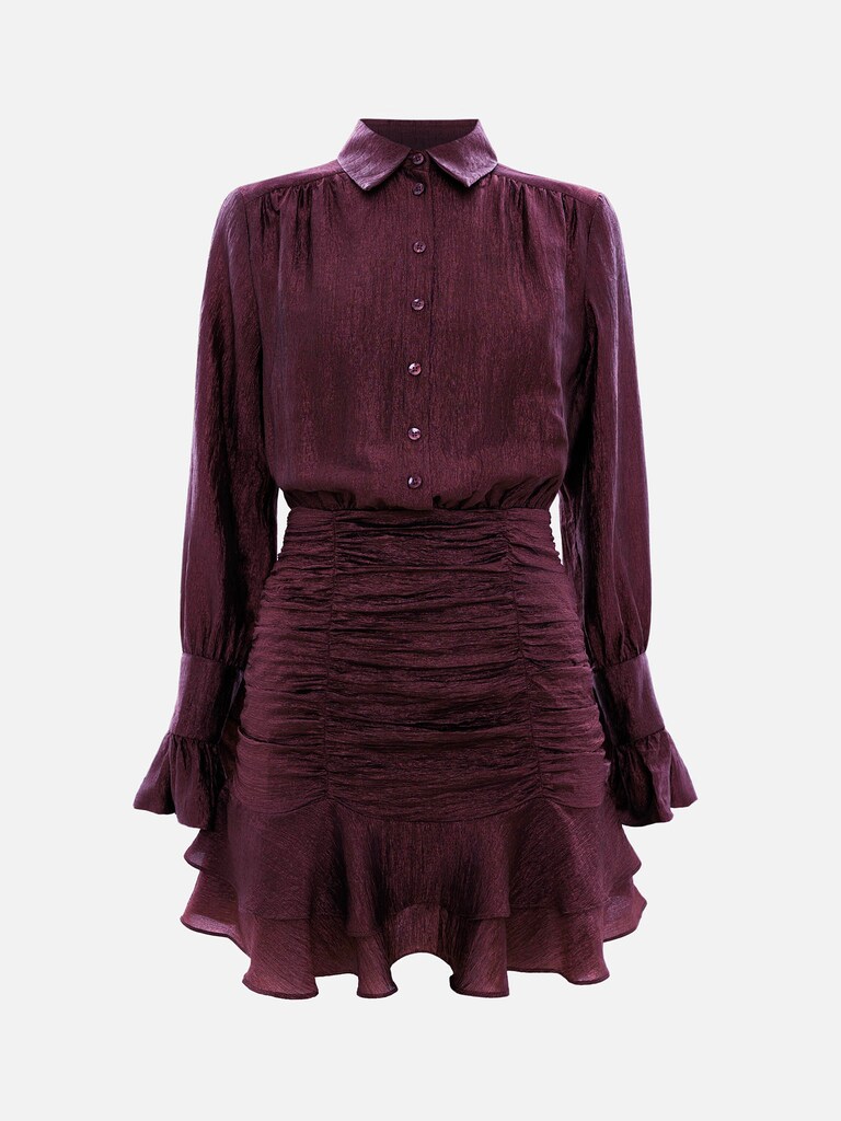 Mini dress with gathered skirt and small matching buttons