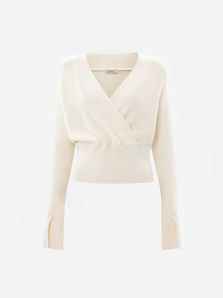 Knitted jumper with wrap imitation