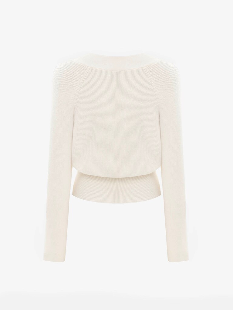 Knitted jumper with wrap imitation