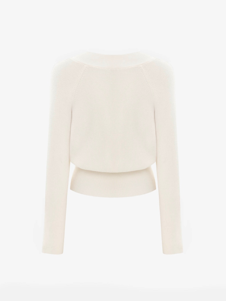 Knitted jumper with wrap imitation