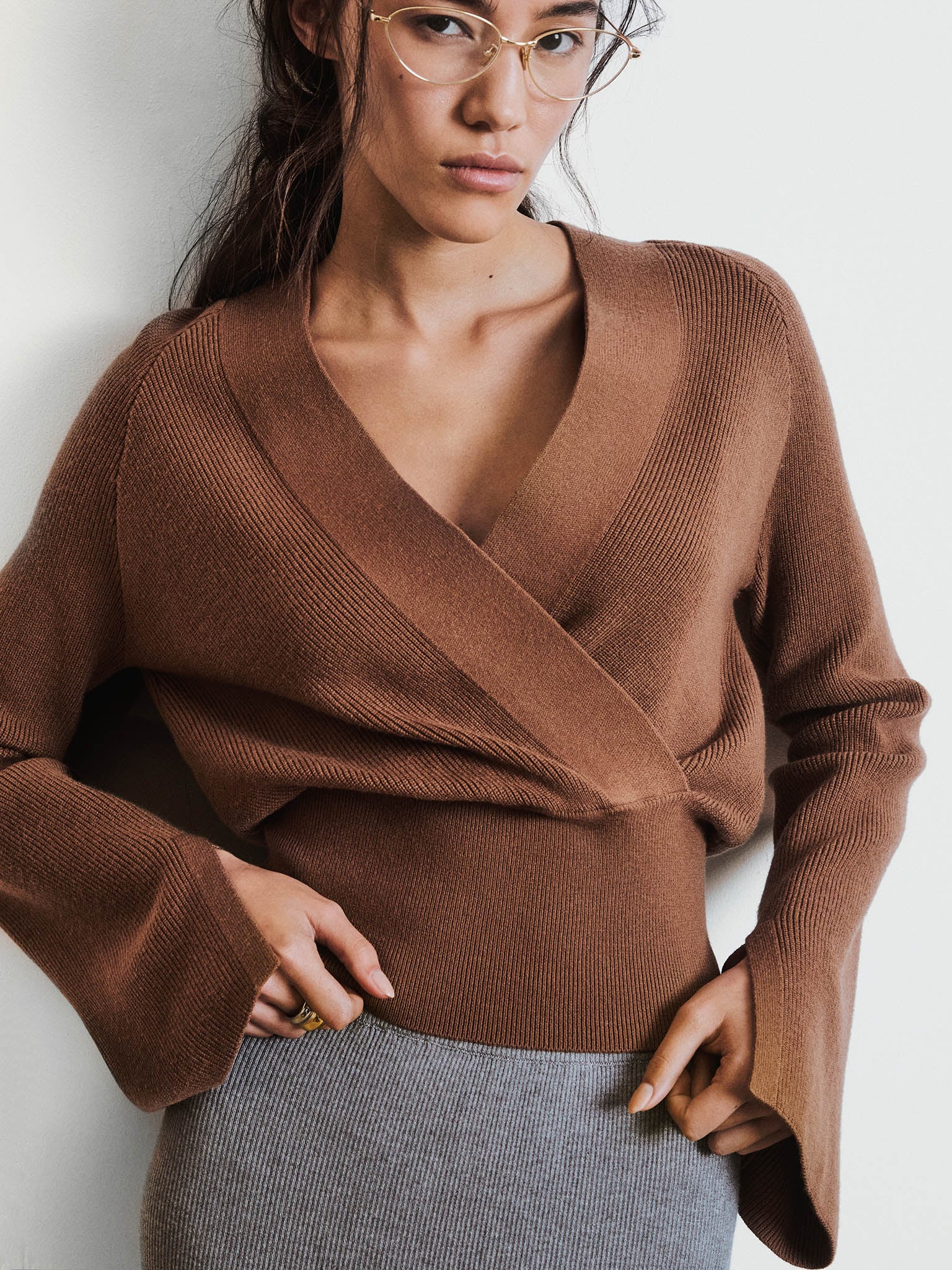 Knitted jumper with wrap imitation :: LICHI Online fashion store