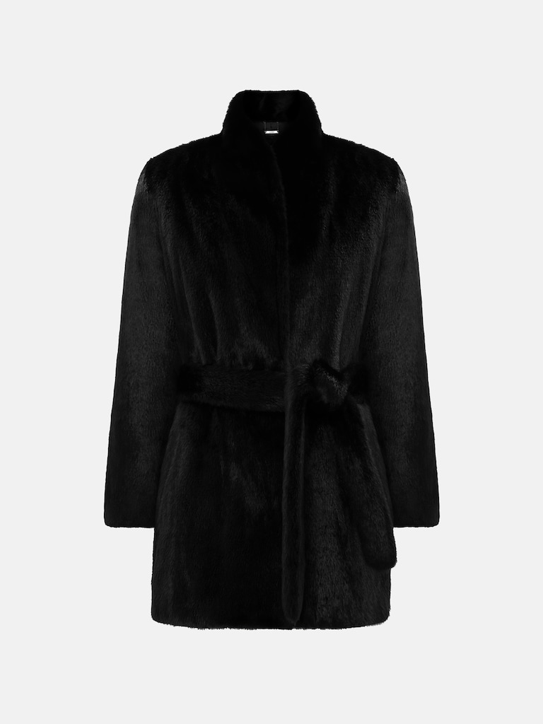 Manteau court en éco-fourrure avec ceinture assortie