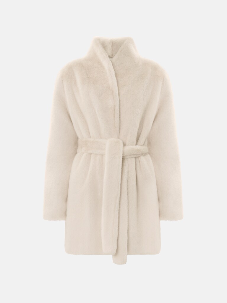 Kurzer Eco-Pelzmantel mit passendem Gürtel