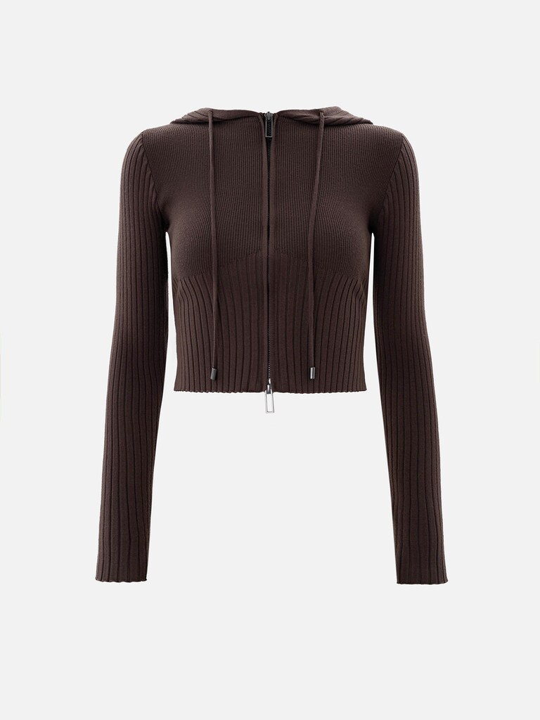 Cropped knitted cardigan with zip fastening