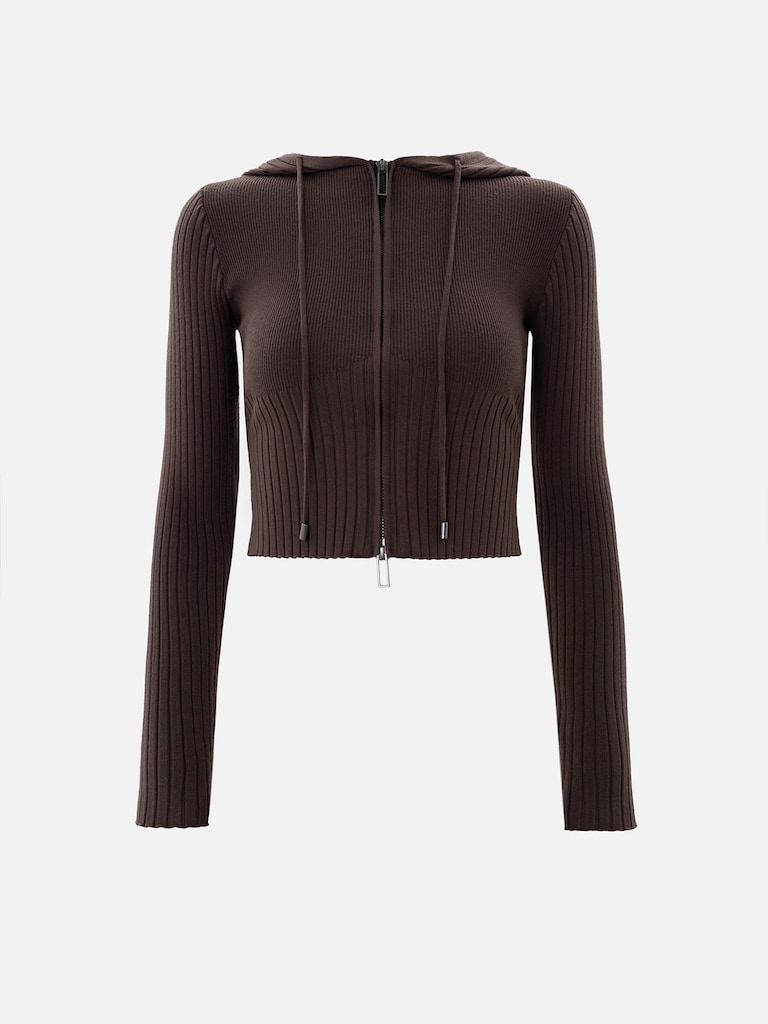 Krótki dzianinowy kardigan zapinany na zamek błyskawiczny