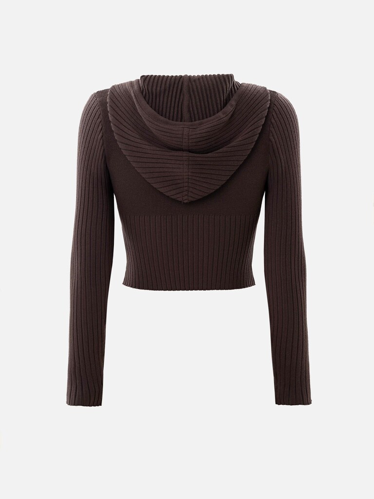 Cropped knitted cardigan with zip fastening