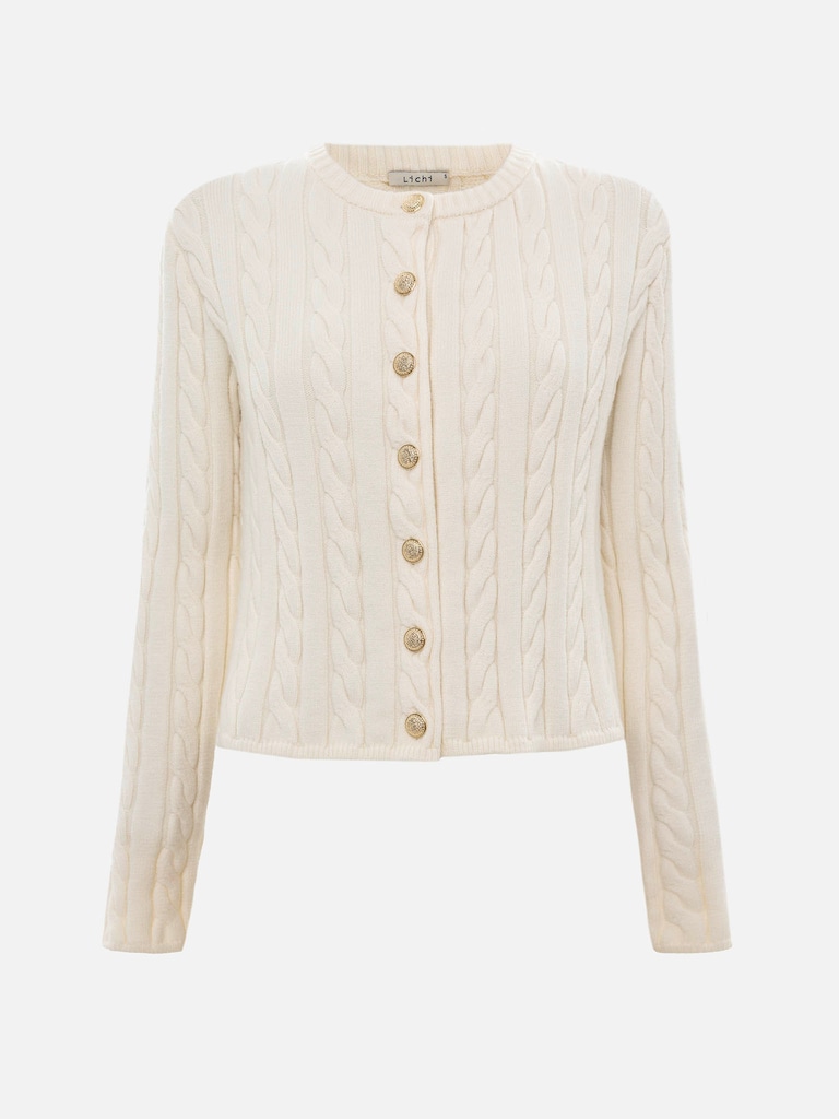 Textured knitted cardigan with golden buttons