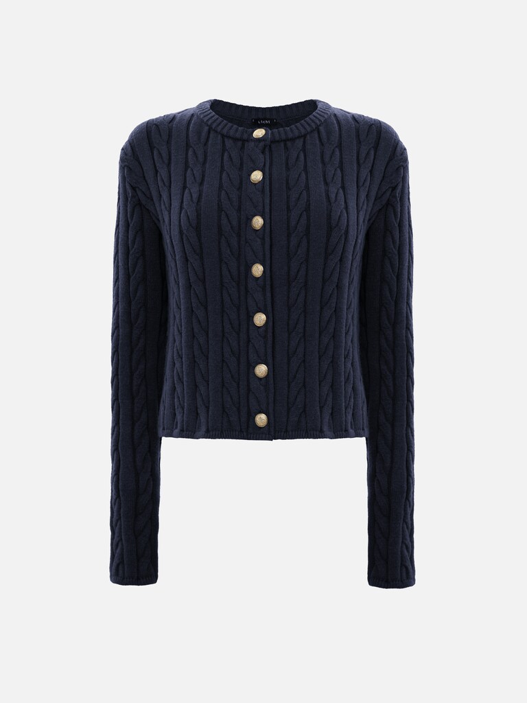 Textured knitted cardigan with golden buttons