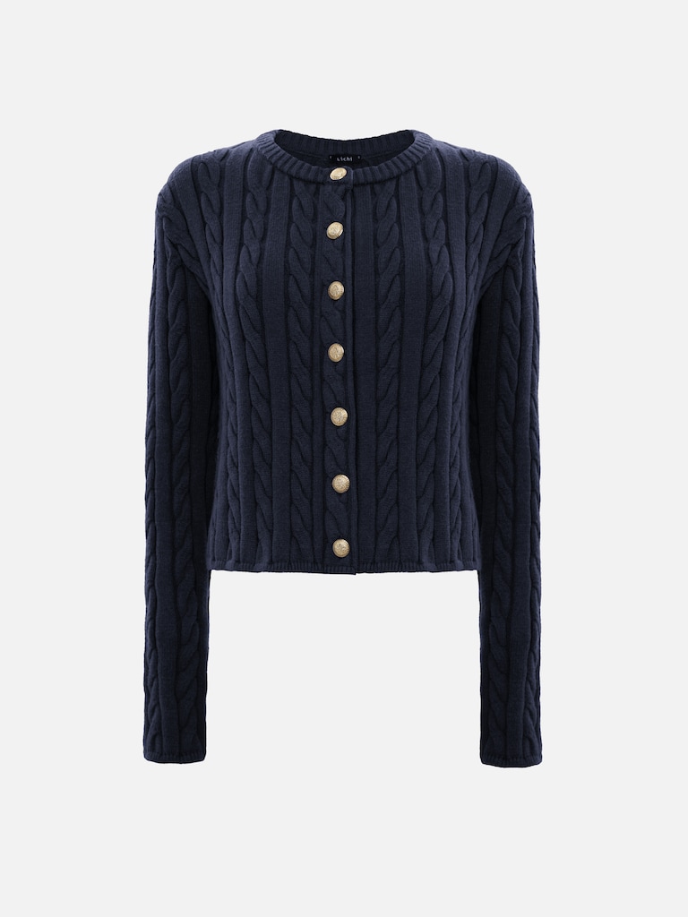 Кардиган фактурной вязки с золотистыми пуговицами