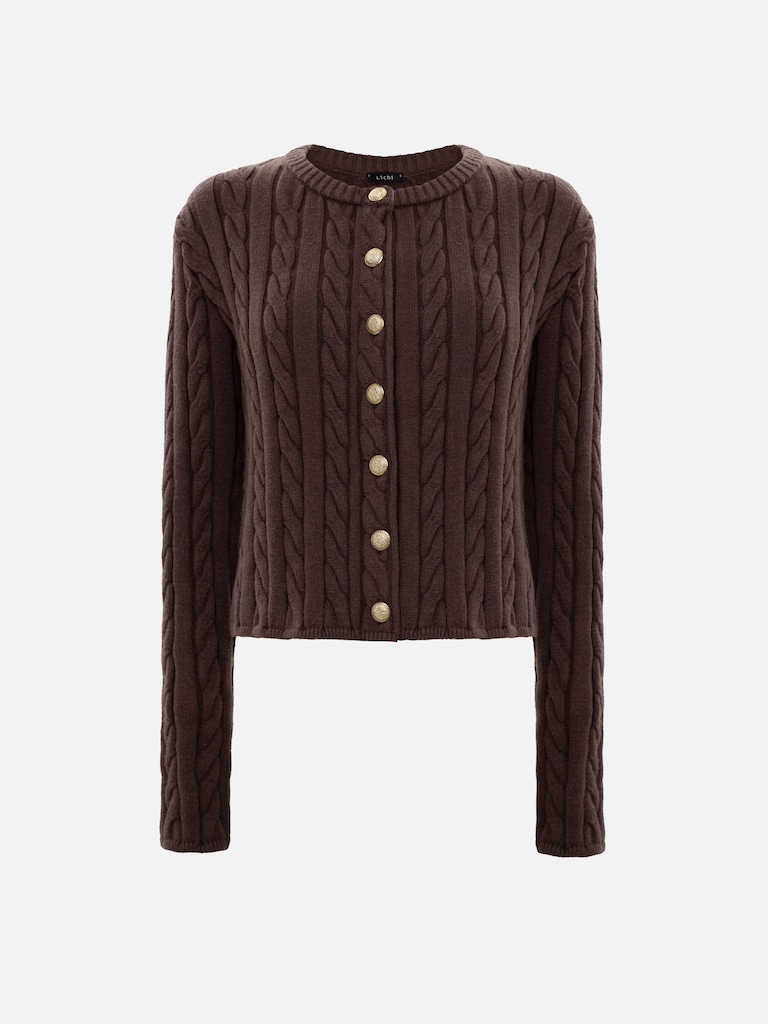 Texturierte Strickjacke mit goldfarbenen Knöpfen