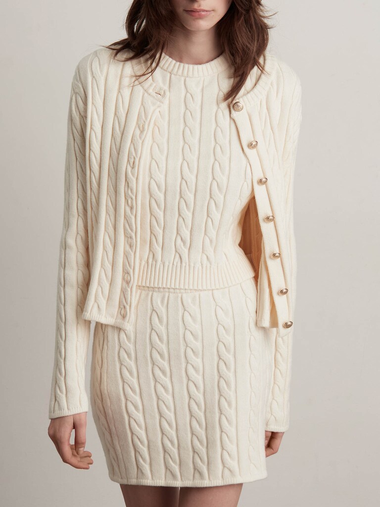 Straight textured knitted mini skirt