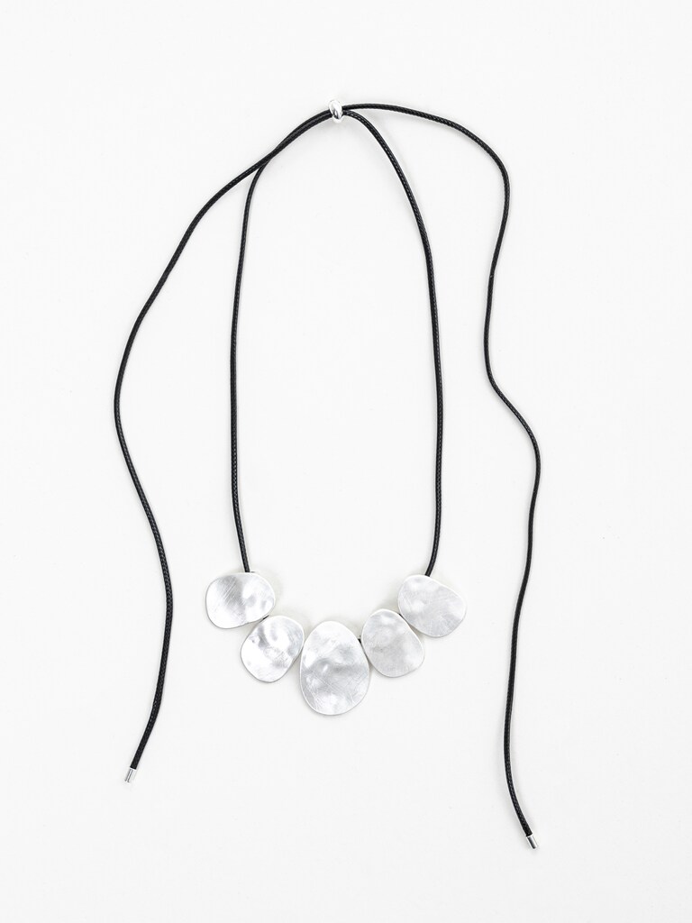 Eco-leather cord necklace with silvertone pendants