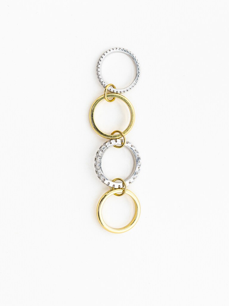 Multi-layered two metal ring with rhinestones