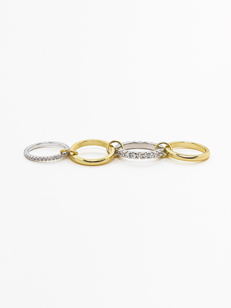 Multi-layered two metal ring with rhinestones