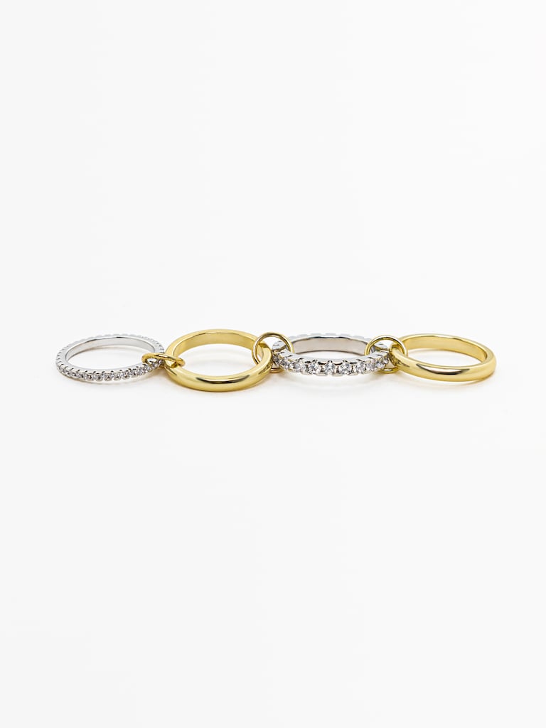 Multi-layered two metal ring with rhinestones