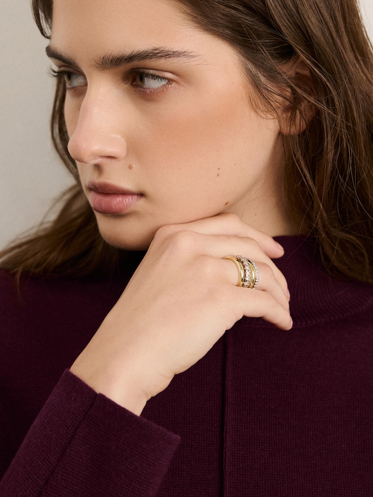 Multi-layered two metal ring with rhinestones