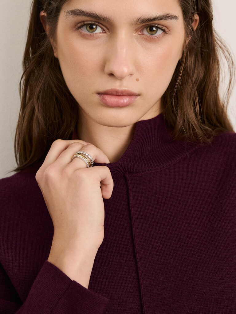 Многослойное кольцо из двух металлов со стразовым декором