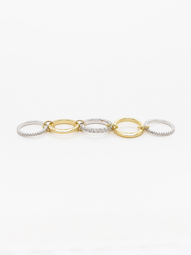 Многослойное кольцо из двух металлов со стразовым декором