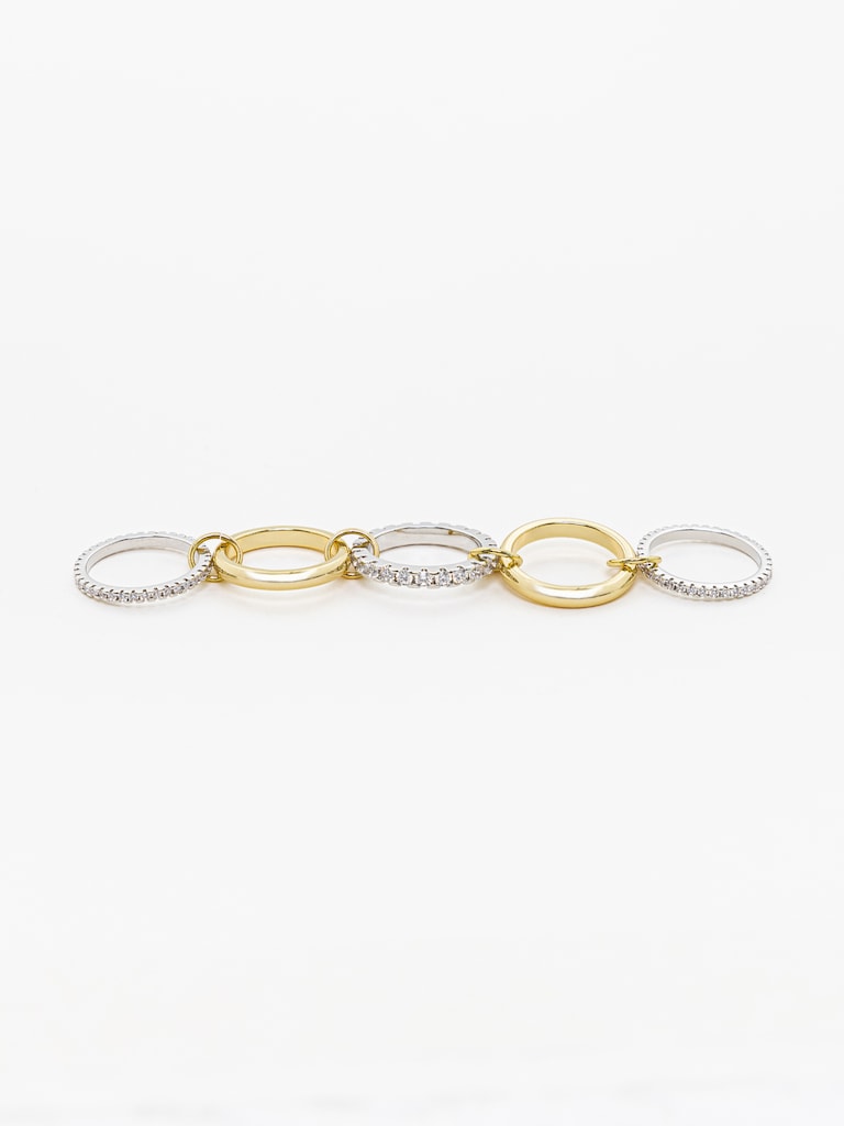 Многослойное кольцо из двух металлов со стразовым декором