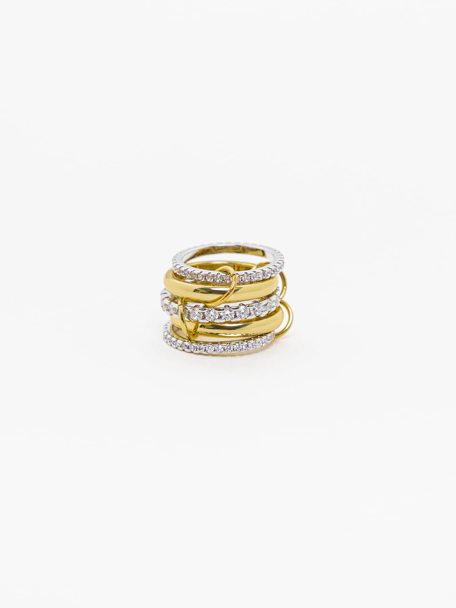 Многослойное кольцо из двух металлов со стразовым декором