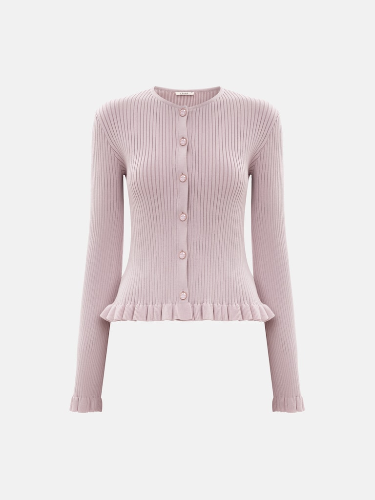 Ribbed knit cardigan with ruffles