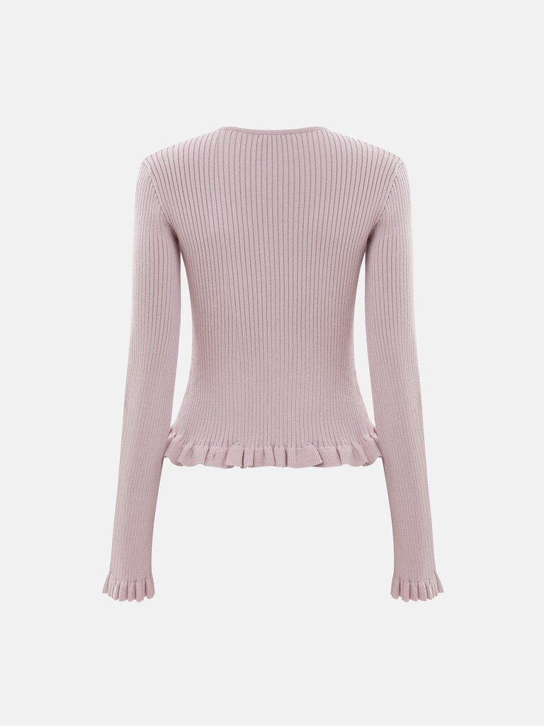 Ribbed knit cardigan with ruffles