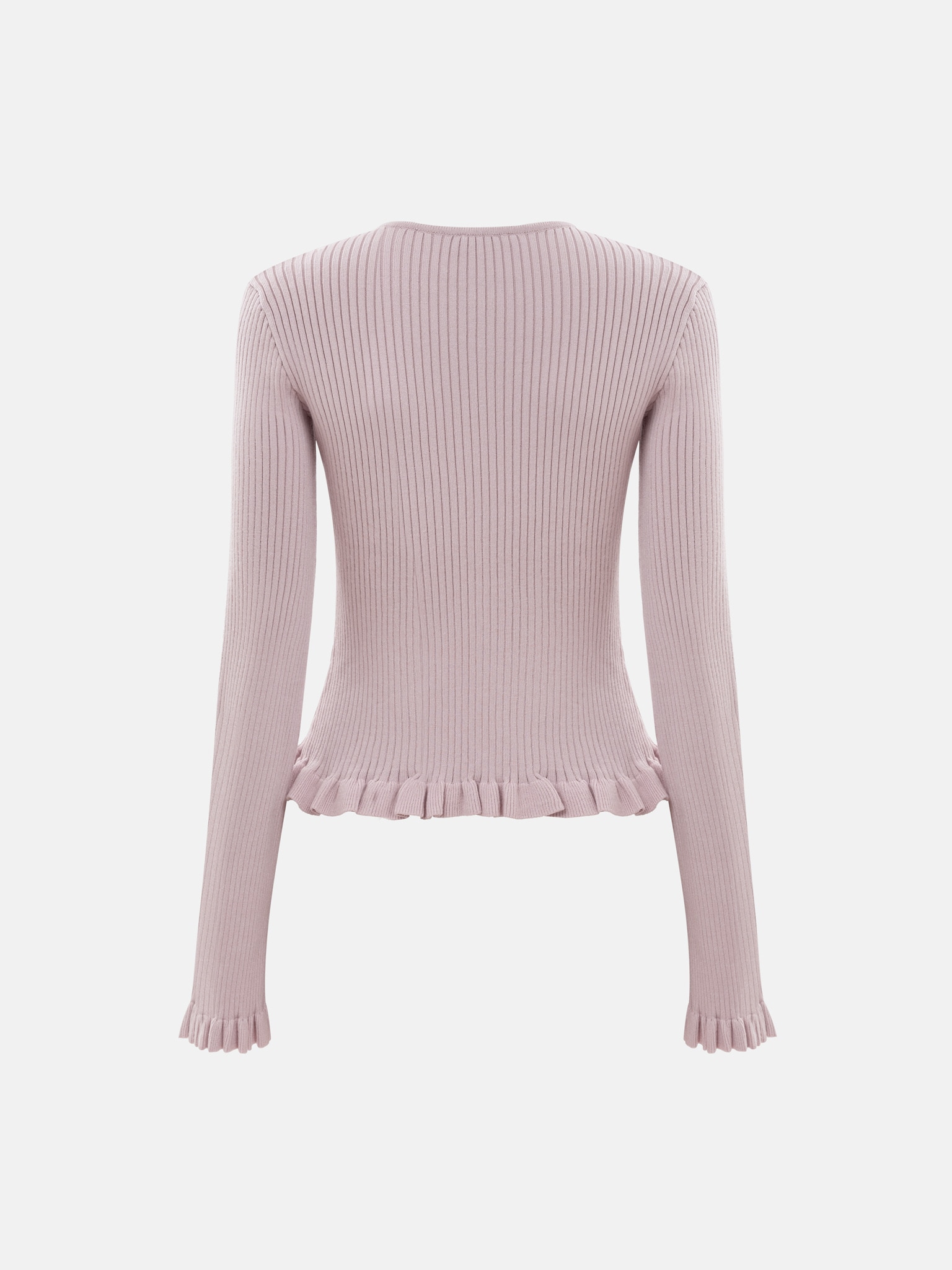 Трикотажный кардиган в рубчик с оборками