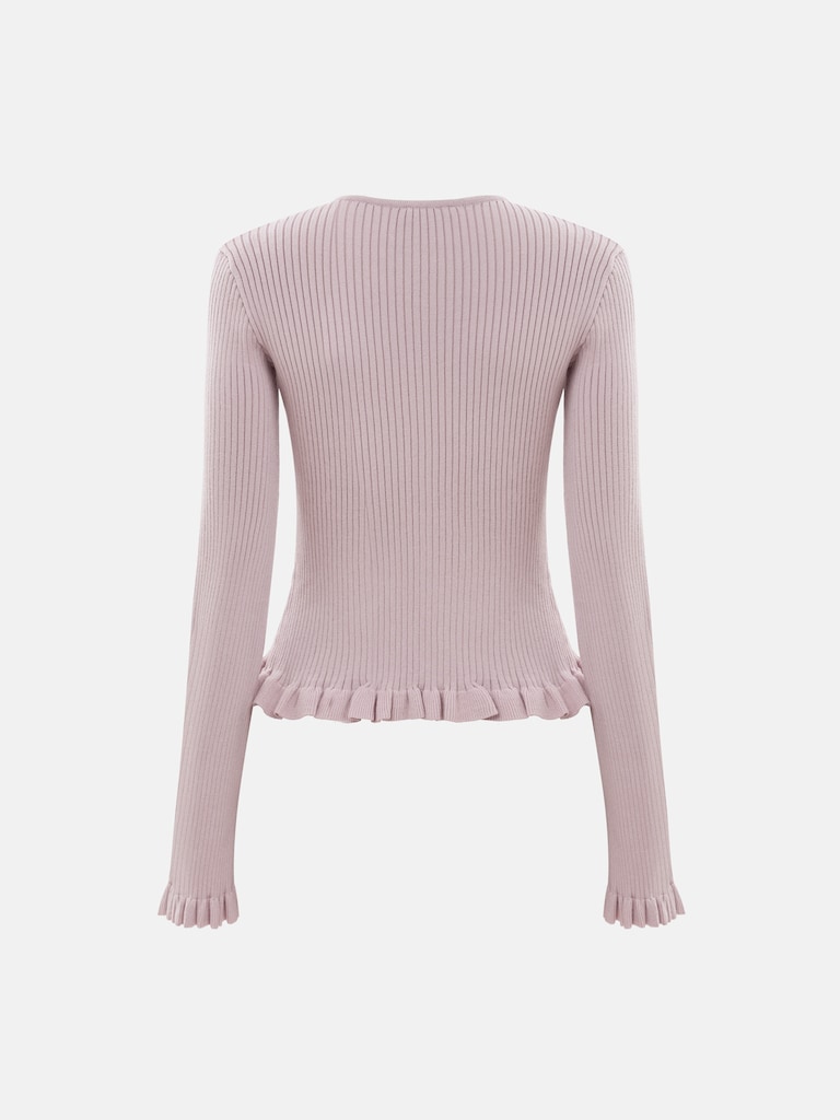 Ribbed knit cardigan with ruffles