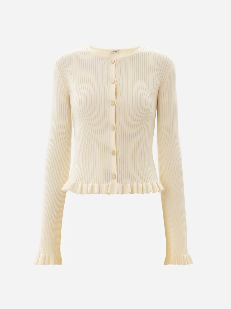 Ribbed knit cardigan with ruffles