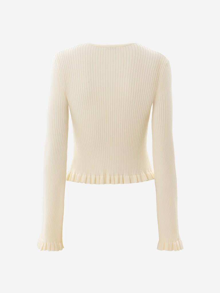 Ribbed knit cardigan with ruffles