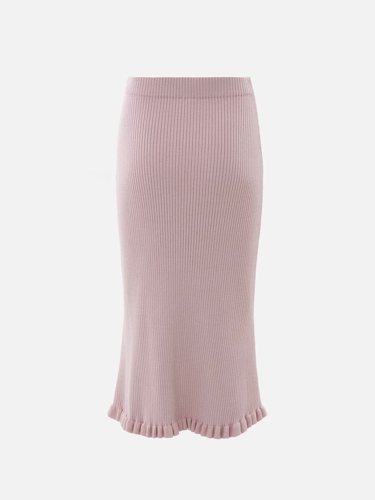 Ribbed midi knit skirt with ruffles