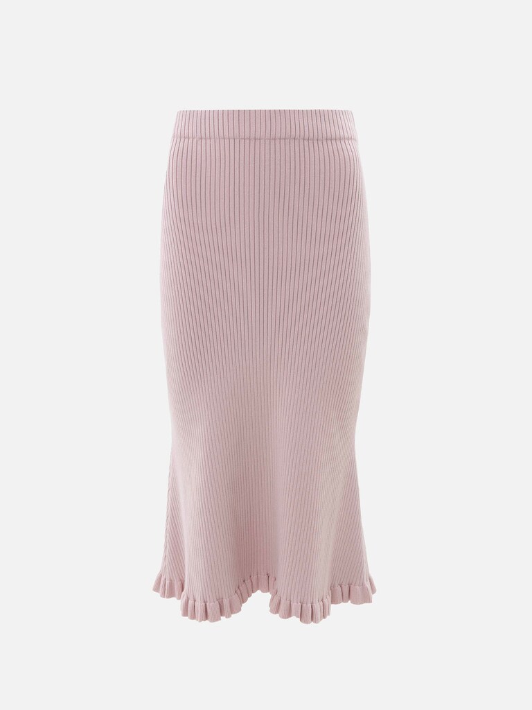 Ribbed midi knit skirt with ruffles
