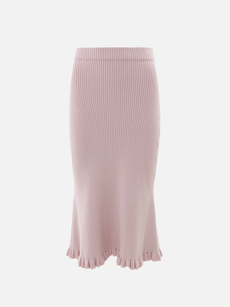Ribbed midi knit skirt with ruffles
