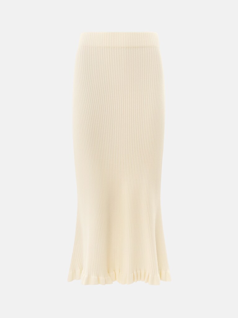Ribbed midi knit skirt with ruffles