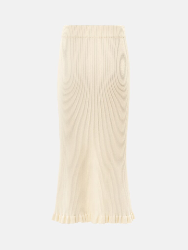 Ribbed midi knit skirt with ruffles
