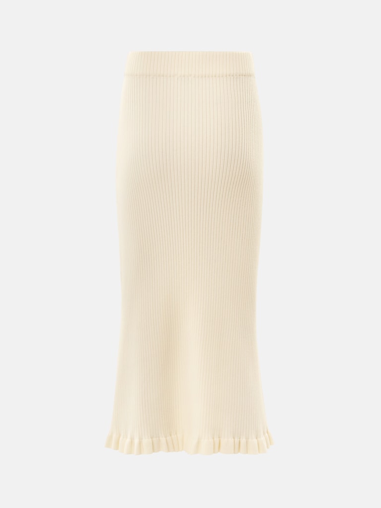 Ribbed midi knit skirt with ruffles